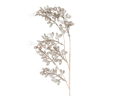 Gisela Graham Gold Glitter Leaf Spray with Clear&Gold Berries