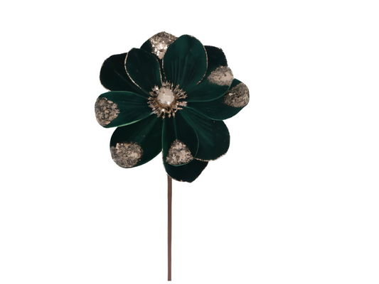 Gisela Graham Green Velvet Magnolia with Gold Glitter Stem