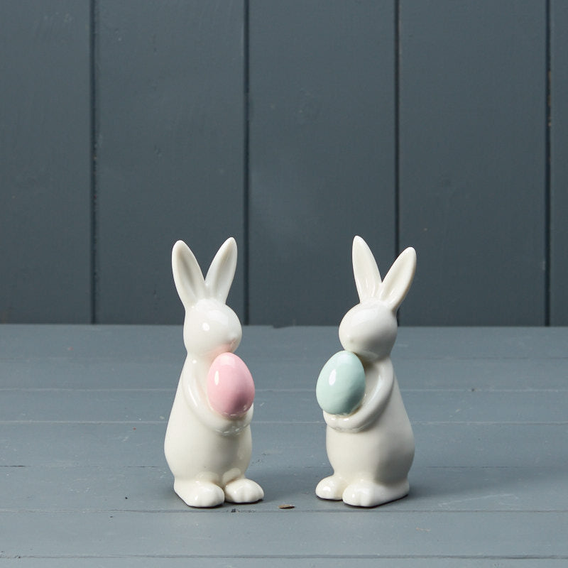 White Ceramic Rabbit with Blue Egg