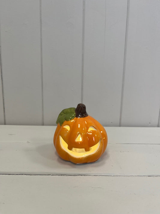 Smiling Ceramic Pumpkin with LED Light