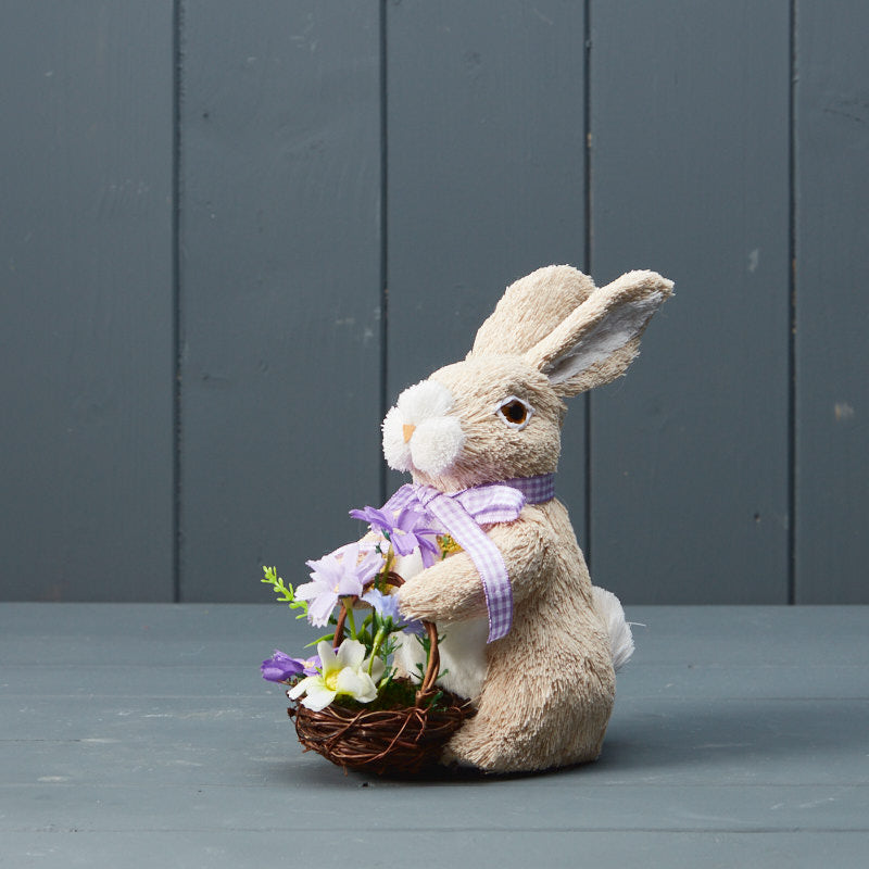 Rabbit with Purple Ribbon and Flower Basket